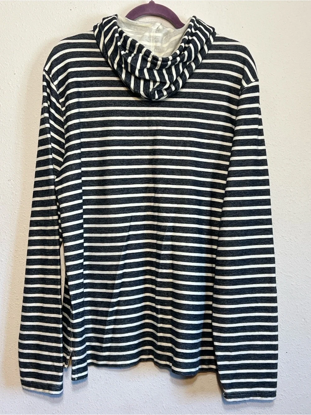 J.Crew authentic Fleece blue and white striped henley hoodie kangaroo pocket